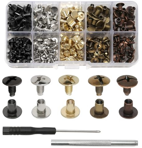 150 Set Rivetti a Vite Chicago, Vite a Testa Piatta M5x6/8mm Kit di Rivetti, Rivetti con Testa a Croce per Pelle per Cinture Fai da Te, Rilegatura di Libri, Album Fotografici, Borse (5 colori)