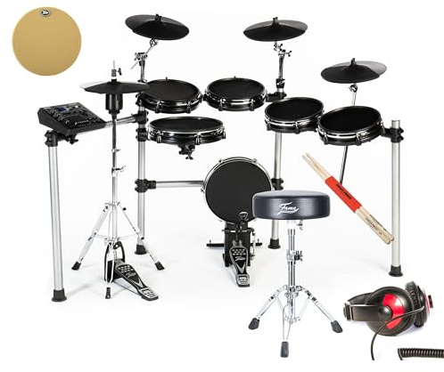 Fame DD-ONE XT E-Drum Set mit 554 Sounds, 29 Drumkits, Mesh Pads, USB, MIDI, Recording, 100 Preset/10 User Patterns, Metronom, EQ, Master Out, Digital Output, inkl. Drumhocker, Kopfhörer, Sticks, Pad