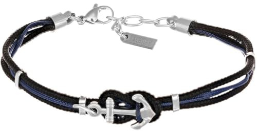 Amen Bracciale da uomo della collezione Io & Te Bracciale in acciaio lucido con cordino nautico nero e blu e charm a forma di ancora. Le misure sono 19 + 3 cm. La referenza è ACBRYIANBL19