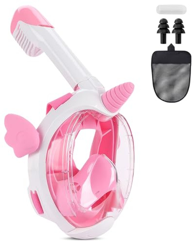 MZJAUVF Maschera Snorkeling Integrale, Maschera Subacquea con Vista Panoramica a 180°, Maschera Subacquea Bambini Anti Appannamento Maschere da Immersione per Bambini 3-12 Anni (XS,Rosa)