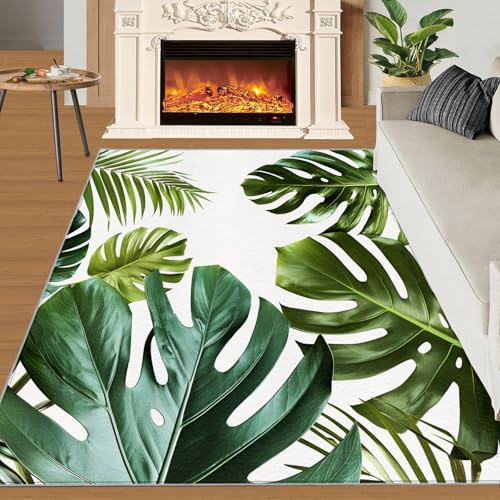 XEODIAT Green Monstera Area Rugs Tropical Palm Tree Leaf Easy Clean Floor Carpet for Bedroom Living Room Indoor Carpet Nursery Room Home Decor Aesthetic Rug 80 x 150 cm