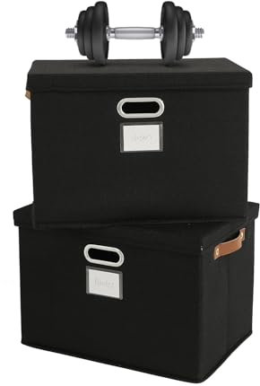 Bagnizer Storage Boxes with Lids Foldable 2PCS Fabric Large Storage Baskets Stackable Storage Bins for Shelves Organizer Bins for Clothes Wardrobe Black Collapsible Decorative Storage 43x30x30cm