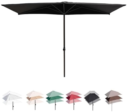IMUNKT Halbschirm Balkonschirm Rechteckig Wasserdicht Gartenschirm Wandschirm Höhenverstellbar Halb-Sonnenschirm 200x100cm 250x130cm 270x150cm(Black,200x100cm/6.5x3ft)