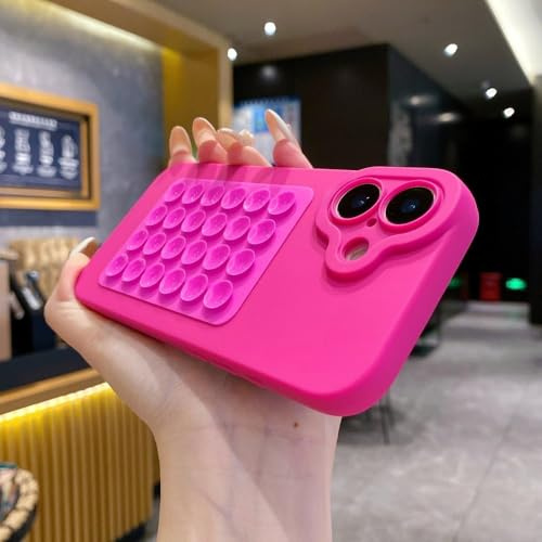 HTYTFC Custodia a ventosa in silicone morbido per iPhone 16, 15, 14 Plus, 13, 12 Mini e 11 Pro Max, con supporto per selfie, antiurto, rosa rossa, per iPhone 11 Pro Max