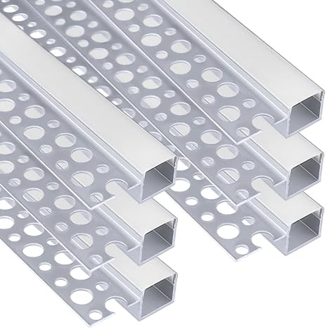 inShareplus Plaster-in LED Profile, 6 Pack 3.3ft/1M LED Aluminium Channel with Milky Diffuser, Trimless Recessed Single-Sided LED Strip Diffuser for Under Cabinet, Wall, Ceiling and Corners of Walls