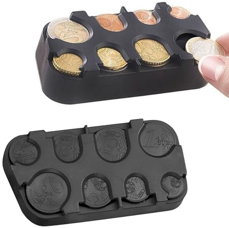 Kleingeld Aufbewahrung,2 Stück Münzbox,Münzsortierer,Münzen Box,Münzspender Sortierer mit Schnell-Fixierung,Kleingeld Sortierer,Münzhalter,8 Fächer von 2 Euro bis 1 Cent (Schwarz)
