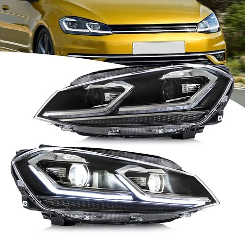VLAND Scheinwerfer für Golf 7 TSI TDI Hatchback Variant Halogen 2013-2017 [Not for GTI/Xenon/Sportsvan], Mit E-Prüfzeichen