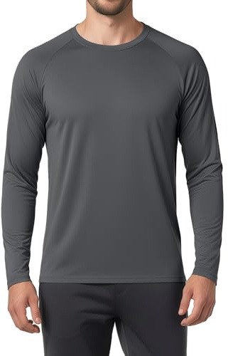 FlexVie Långärmad tröja för män, sport, funktionell tröja med UPF 50+ UV-skydd, lätt snabbtorkande löpartröja, långärmad träningströja för fitness, utomhus, resor och vardag, Mörkgrå x 1, L