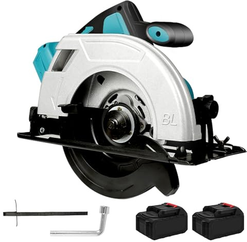 Akku-Handkreissäge, 1000W Bürstenlos Akku Kreissäge mit 4000mAh Akkus*2 und Ladegerät, 0-90° Schnitttiefe 65mm, Sägeblättern 165mm, 10800RPM Mini Kreissäge für Holz Stein Fliesen (4000mAh Akku*2)