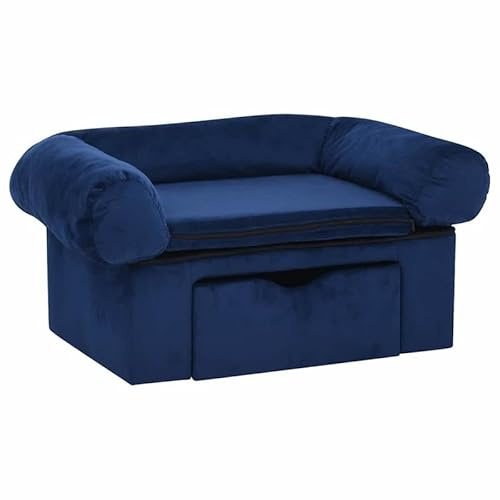 Eleganz Hundesofa mit Schublade - Plüsch Hundebett 75x50x38 cm blau - Luxus Hundebett für Hunde Aller Größen - Bequemer Schlafplatz mit Stauraum - Perfekt für Wohnzimmer oder Schlafzimmer