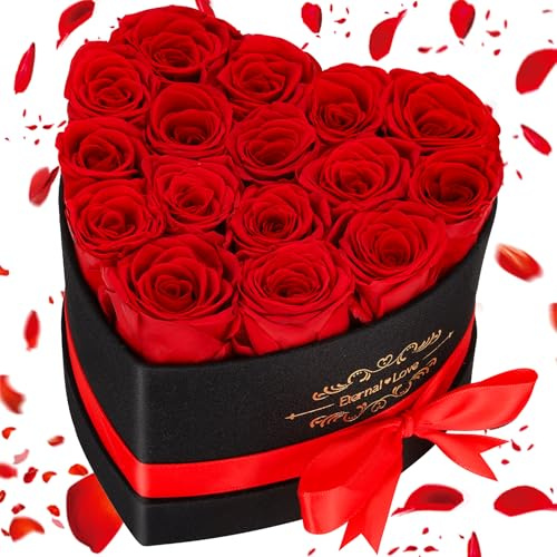 MestectPET 16 Rote Ewige Rosen Herz Geschenkbox, Infinity Rosen Konservierte Blumen Rosenbox, Valentinstag Muttertag Geburtstag Hochzeitstag Geschenke für Mutter Freundin Ehefrau Oma Frauen Frauen