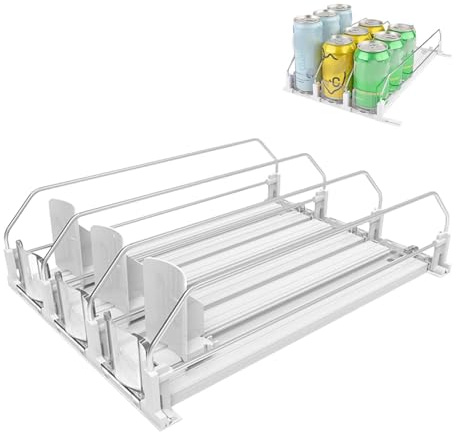 AXVRAV Automatisk kylskåpsförvaring, drycker, 3 rader burkdispenser för 12 – 15 burkar, 31 × 25 cm självskjutande kylskåp, burkförvaring, dryckesdispenser för kök, förråd, stormarknad