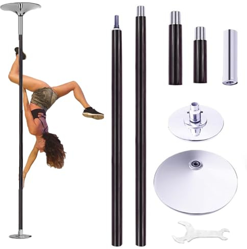 Minglez Barre de Pole Dance Barre de Strip-Teaseuse en Silicone Rose/Noir pour la Maison/l'appartement, Barre de Pole Dance Rotative Portable à Fixer au Plafond(Black,2.3-2.99 m (7.5-9.8 ft))