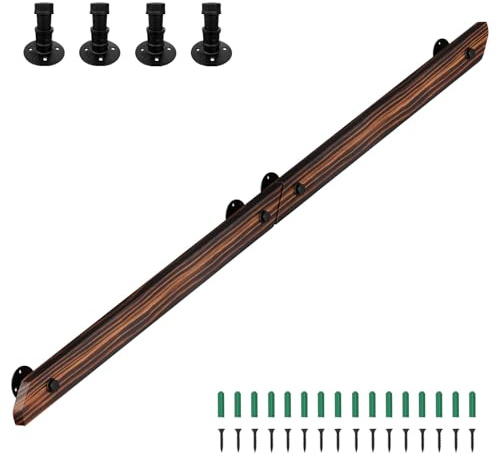 Eikuavons Handlauf Kiefernholz, 200cm Geländer Wandhandlauf Wand Treppe, Rutschfester Holzhandlauf mit Wandhalterungen Montagematerial, Seitliche Montage für Treppen Balkon, Brown