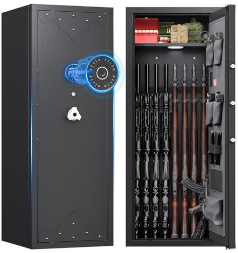 12-15 Gun Safe for Home, Large Capacity Rifle and Pistol Security Cabinet Quick Access Digital Keypad Lock, Backup Keys, Adjustable Shelves, Heavy Duty Steel Construction for Secure Firearms Storage
