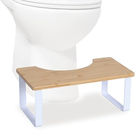 Relaxdays Toilettenhocker, Stuhlgang Unterstützung, WC Hocker Erwachsene, Bambus, HxBxT: 18 x 44,5 x 23 cm, Natur/weiß | WC Hocker Erwachsene, Bambus, HxBxT: 18 x 44,5 x 23 cm