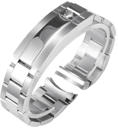 ROUREOX 904L Edelstahl Uhrenarmband Massiv, 20mm 21mm Glidelock Schließe, Ersatz Metallband Taucher für Rolex Submariner-Glänzendes Silber 21mm