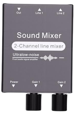 Naroote Mezclador de de 2 Canales, Mezclador de Salida 2 en 1, Conmutador de Mezcla de Sonido con Control de Volumen Dual con Cable de de 3,5 Mm y Cable de Fuente de Alimentación USB, Ideal para PC,