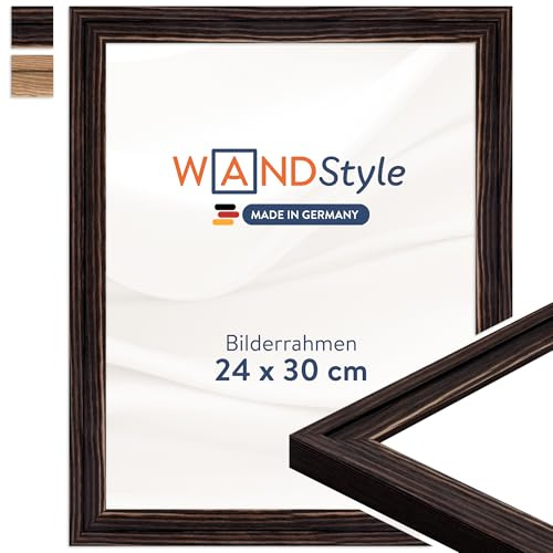 WANDStyle Bilderrahmen 24x30 Schwarz, rustikaler Bilderrahmen Holz 24x30 cm | Hochwertiger Holzbilderrahmen, Posterrahmen zum Aufhängen, Rahmen 30x24 cm, Fotorahmen H025 - Made in Germany