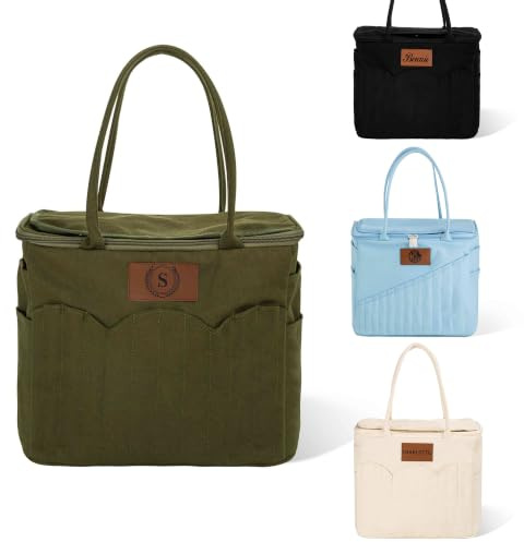 Borsa Personalizzata per Lavori a Maglia per Donne con Nome Personalizzato Borsa Grande in Tela per Filati Borsa Organizzatore per Uncinetto Borsa da Viaggio Portatile con Tasche per Ferri e Custodia