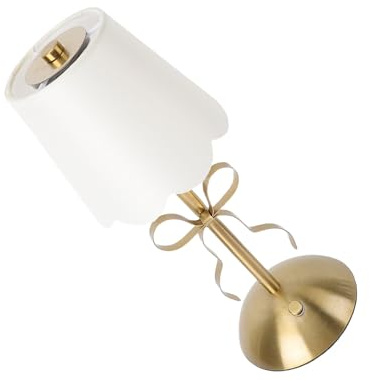Bonbela Bow Bordslampa med Tygskärm, Uppladdningsbar Sladdlös Metall Skrivbordslampa med Touch Dimmer & Färgbyte för Sovrumsdekoration