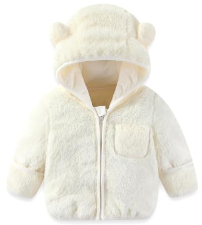 UUAISSO Varm vinterjacka av fleece för spädbarn pojkar flickor med björnhuva omslagbara vantar