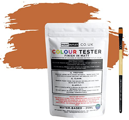 HQC Paint Wall and Ceilings Matt | Sample Colour Tester Pot with Brush | Quick Drying Quality Interior Paint | Contemporary Finish | Terracotta Colour 25ml