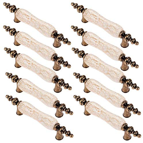 FBSHOP(TM) 10 Stück Schrank Schublade Türgriff Stangengriff Antike Keramik Küchenschrank Möbelgriffe Kleiderschrank Zieht Griffe,Marmor Finish
