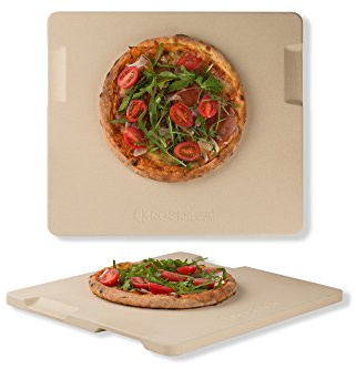 ROCKSHEAT Pizza Stone Bread Baking Stone for Oven and Grill Innovative Double-Sided Built-in Design with 4 Handles (35.5 x 40.6 x 1.7cm Rectangular)
