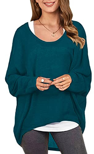 ZANZEA Donna Maglia Manica Lunga Maglione Asimmetrico Pullover Camicetta Maglietta Superiore Ciano-Blu 2 EU 36/Asia S