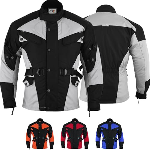 German Wear Herren Motorradjacke aus Textil mit 4 CE-Protektoren - Winddicht Lange Jacke mit Kombizipper aus 4 Schichten - Abnehmbar & Washbar Thermofutter - 8 Taschen protektorenjacke Grau - 56