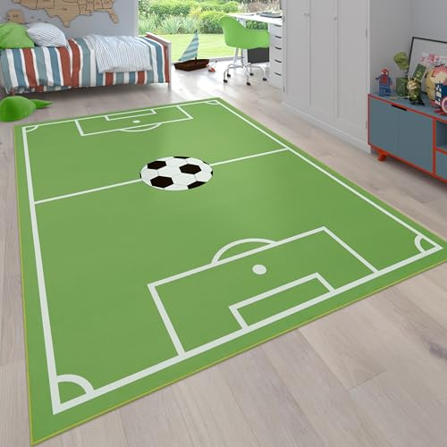 Paco Home Teppich Kinderzimmer Kinderteppich Spielteppich Fußballteppich Jungen Mädchen Modern Grün, Grösse:120x160 cm
