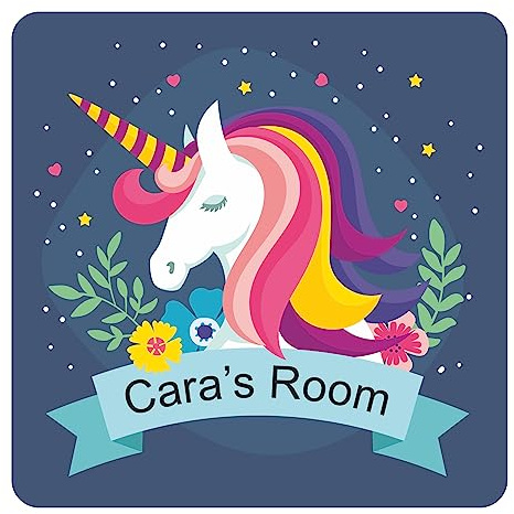 Pretty Unicorn with Flowers Kids Bedroom Door Sign Personalised for You - Any Name! Door Plaque,Girls/Boys,Nursery,Decor,Kids Room,Animals