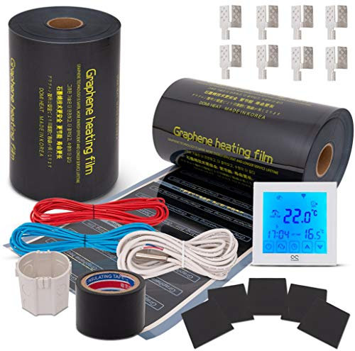 CRONOS Graphen Infrarot Heizfolie mit Thermostat – Füßbodenheizung - 220V – LCD-Bildschirm – Raumtemperaturkalibrierung – Hohe Genauigkeit – WLAN – 10 JAHRE GARANTIE (1m2)