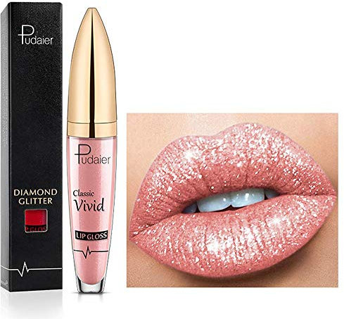 Rouge à lèvres Longue durée Brillant Diamant 18 Couleurs,nacré 3D Shining Stars,Liquide de Texture métallique Scintillante,Coupe imperméable Non Collante