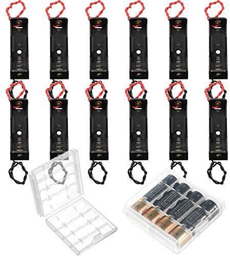 Weewooday 12 Boîte de Batterie pour AA 1,5 V, 5,8 x 1,65 x 1,4 cm | Boîtes de rangement, avec fils et broche, à ressort métallique à 2 cellules, avec étui de rangement de piles
