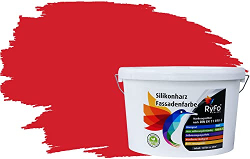 RyFo Colors Silikonharz Fassadenfarbe Lotuseffekt Trend Feuerrot 10l - bunte Fassadenfarbe, weitere Rot Farbtöne und Größen erhältlich, Deckkraft Klasse 1