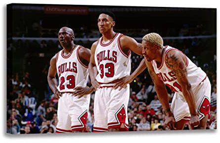 Moderne Leinwand Kunst Malerei Michael Jordan, Scottie Pippen Und Dennis Rodman Poster Basketball Wandbilder Für Männer Jungen Zimmer Dekor Geschenk (60x90 cm(ohne Rahmen))