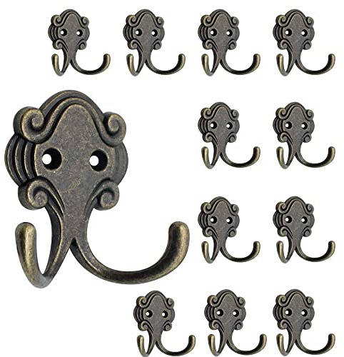 12 Stück Garderobe Doppelt Wandhaken, Antik Doppel-Haken, Haken Garderobe Doppelt, Kleiderhaken, Antik Bronze Doppelhaken, Metall Kleiderhaken, Bronze Design, für Bad, Küche, WC, Garderobe