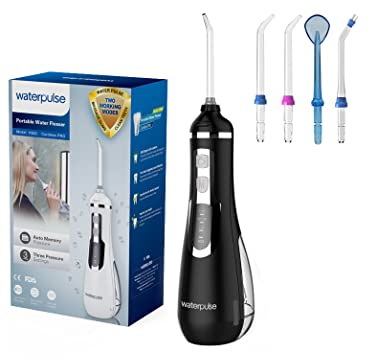 NPO Waterpulse Cordless Water Flosser, Battery Operated & Portable for Travel & Home, V500 (Black)