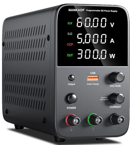 DC power supply (0-60V,0-5A) adjustable, switching power supply, mini high precision 4-digit display with USB fast charging interface, variable lab bench power supplies, output on/off/encoder knob