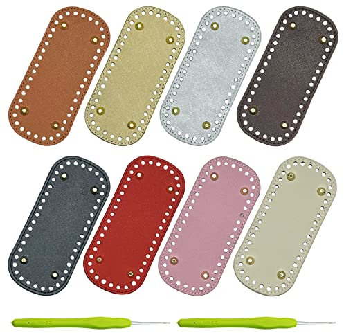 Yayatty 8 Stück Taschenboden zum Häkeln Leder, 8 Farbe Oval Tasche Taschenboden Kunstleder Boden Tasche Häkeln mit Häkeln für Taschenherstellung, 18 x 8cm