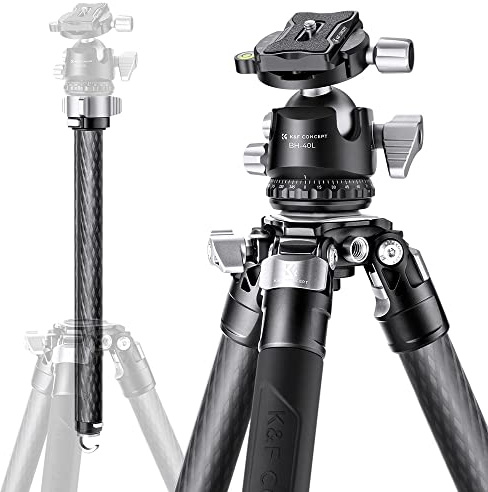 K&F Concept 62 inch/157cm Carbon Fiber Camera Tripod,Professional 55lbs/25kg Load Capacity with 40mm Metal Ball Head for SLR DSLR Digital Camera/Camcorder, X284C2+BH40