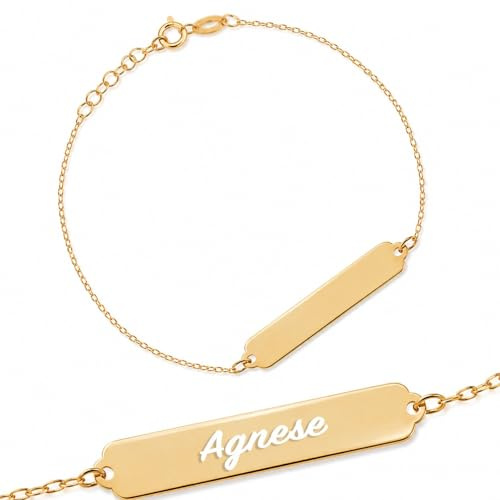 Sakrami Pulsera de Plata 925 Chapa para Niños color Oro Amarillo, Rodiado o Rosado + Caja de Regalo Personalizada - Pulsera para Nacimiento Comunión o Bautismo