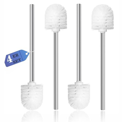 Topsky Scopino Bagno WC con manico in acciaio inox, set di 4 pezzi spazzolone WC, ideale per la pulizia del bagno (Bianco)