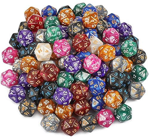YILAIDA 100 Stück Polyedrisch Würfel Set mit Schwarz Beutel, Tisch Spiel Würfel für Dungeons and Dragons Pathfinder DND RPG MTG (20 Seitige)