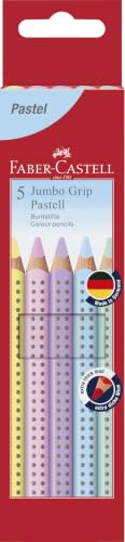 FABER-CASTELL - Set de lápices de colores Jumbo Grip pastel, 5 unidades | Lápices de colores jumbo para niños en suaves tonos pastel con forma triangular ergonómica