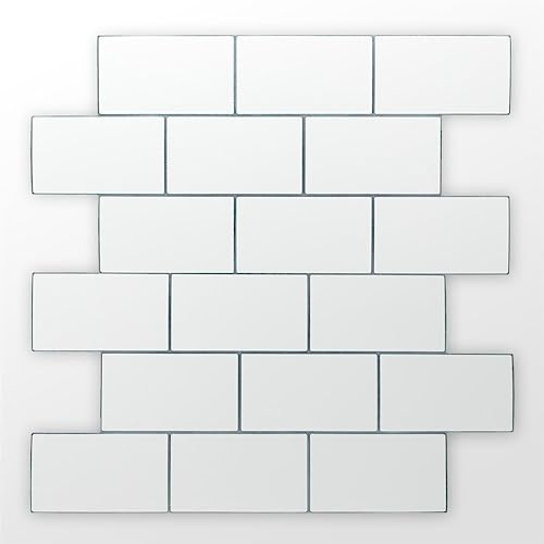 WALPLUS 3D Tile Stickers Peel and Stick Backsplash Splashback Decals Tile Transfer for Kitchen Bathroom Living Room Stick on Tile Waterproof Pure White Grey 20pcs 15.4x30.5cm WT3D1803