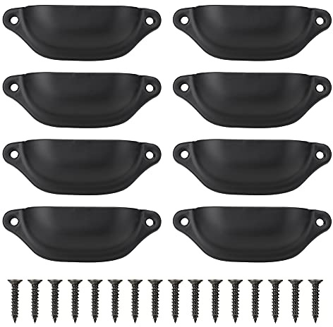 Hapivida Muschelgriffe Schwarz, 8 Stück Vintage Möbelgriffe Schubladengriff Metall Antik Halbkreis 97x35mm mit Schrauben für Küchenschrank Kleiderschrank Apothekerschrank