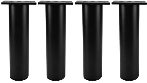 TCHOSUZ 8 Inch Aluminium Alloy Metal Furniture Legs, Set of 4 Round Black | Lightweight, Durable & Rust-resistant Support 300lbs,Pre-drilled Holes & Screws for Fast DIY,Fits Cabinet Sofa Table Ottoman